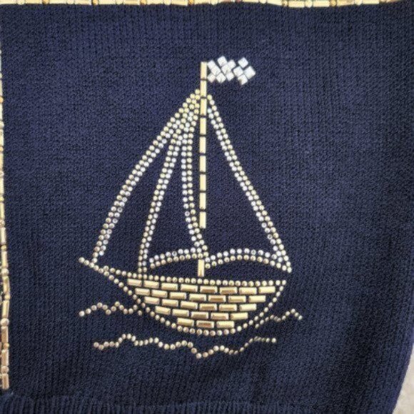 ST. JOHN EVENING Navy & Gold Nautical/Ocean Themed Sweater - Picture 9 of 13